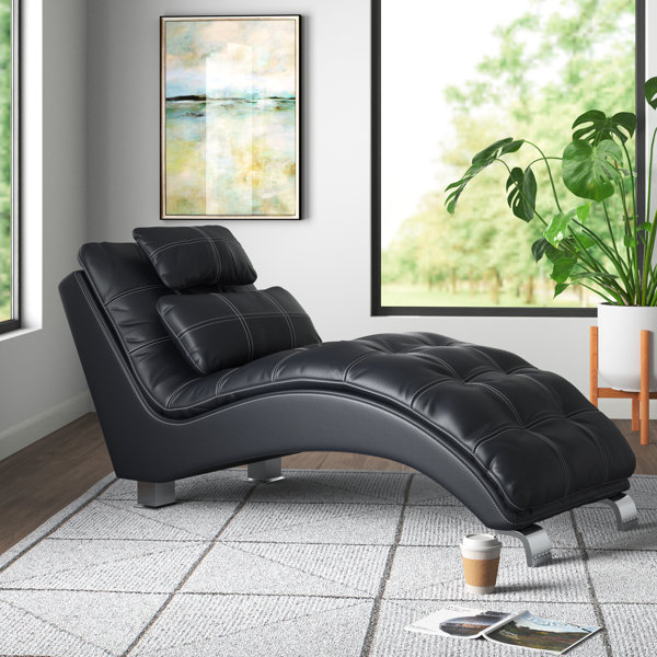 Alaiya Faux Leather Chaise Lounge Wade Logan Upholstery Color Black Faux Leather